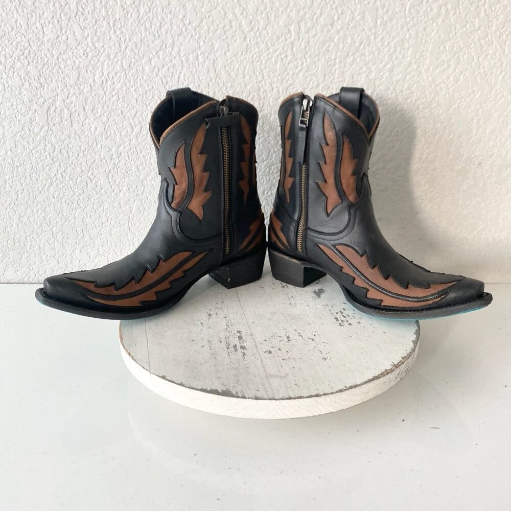 Lane WALK THE LINE Womens Cowboy Bootie 7 Black Brown Cowgirl Short Ankle Boot - Picture 7 of 11